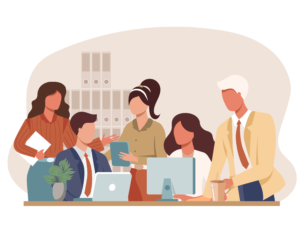 Cartoon of people collaborating.